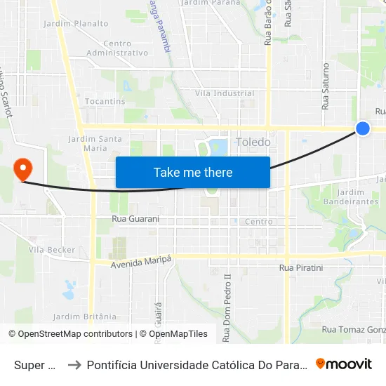 Super Mufatto to Pontifícia Universidade Católica Do Paraná Pucpr - Campus Toledo map