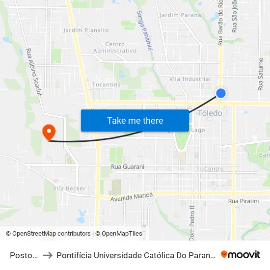 Posto Javali to Pontifícia Universidade Católica Do Paraná Pucpr - Campus Toledo map