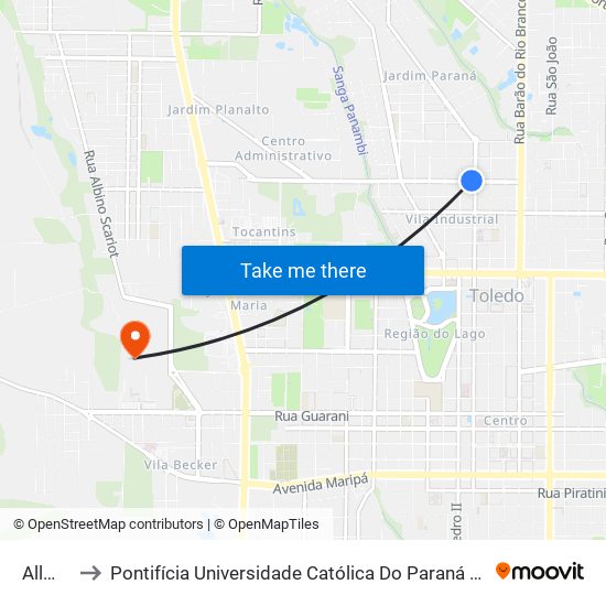 Allmayer to Pontifícia Universidade Católica Do Paraná Pucpr - Campus Toledo map