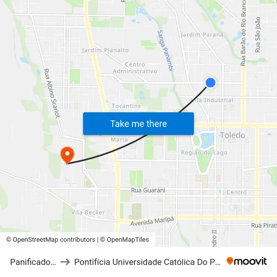 Panificador Q-Delicia to Pontifícia Universidade Católica Do Paraná Pucpr - Campus Toledo map