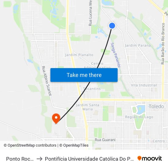 Ponto Rocha Pombo to Pontifícia Universidade Católica Do Paraná Pucpr - Campus Toledo map