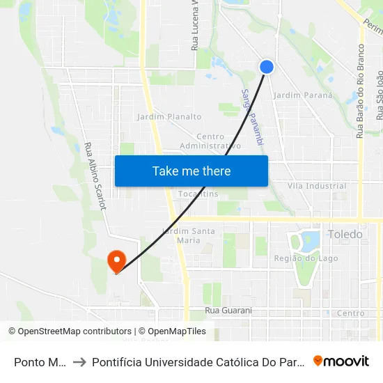 Ponto Mercearia to Pontifícia Universidade Católica Do Paraná Pucpr - Campus Toledo map