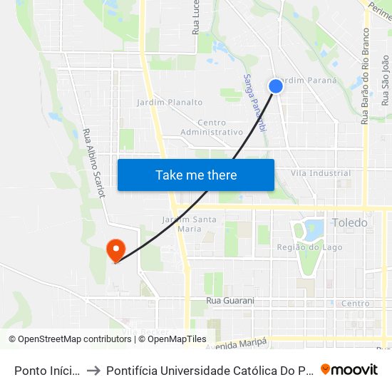 Ponto Início Da Dupla to Pontifícia Universidade Católica Do Paraná Pucpr - Campus Toledo map