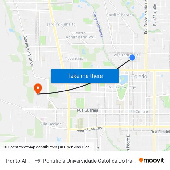 Ponto Alcides Pan to Pontifícia Universidade Católica Do Paraná Pucpr - Campus Toledo map