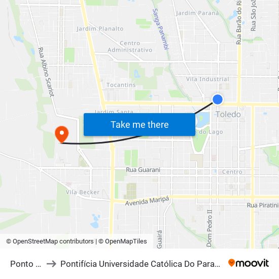 Ponto Teatro to Pontifícia Universidade Católica Do Paraná Pucpr - Campus Toledo map
