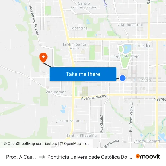 Prox. A Casa Da Cultura to Pontifícia Universidade Católica Do Paraná Pucpr - Campus Toledo map