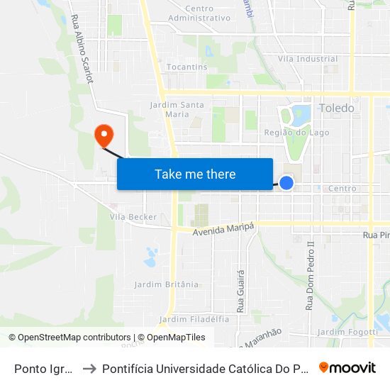 Ponto Igreja Batista to Pontifícia Universidade Católica Do Paraná Pucpr - Campus Toledo map