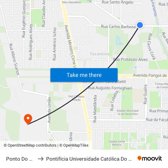 Ponto Do  Condominio to Pontifícia Universidade Católica Do Paraná Pucpr - Campus Toledo map