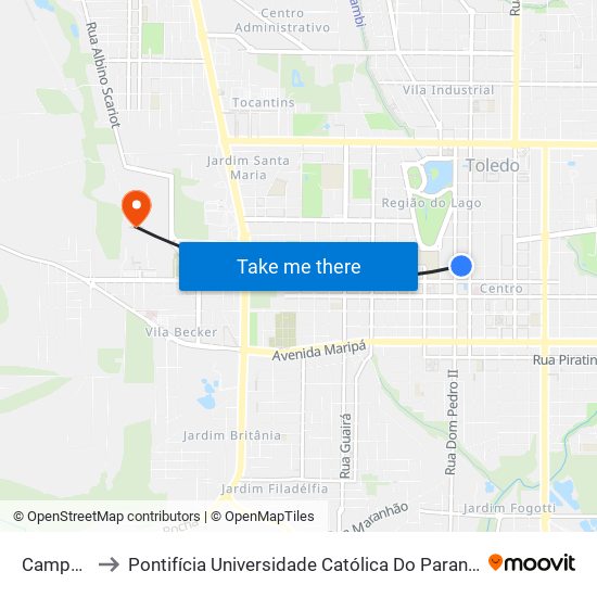 Campagnolo to Pontifícia Universidade Católica Do Paraná Pucpr - Campus Toledo map