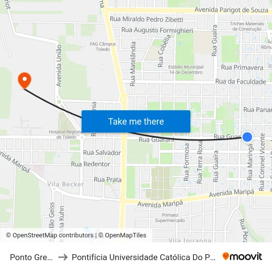 Ponto Green Garden to Pontifícia Universidade Católica Do Paraná Pucpr - Campus Toledo map