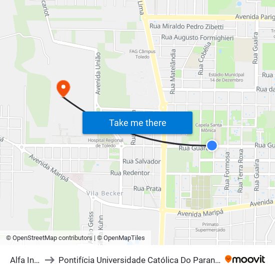 Alfa Intentus to Pontifícia Universidade Católica Do Paraná Pucpr - Campus Toledo map