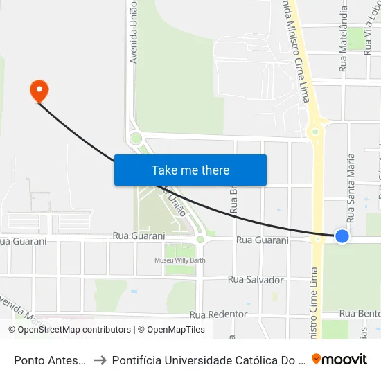 Ponto Antes Da Rotatória to Pontifícia Universidade Católica Do Paraná Pucpr - Campus Toledo map