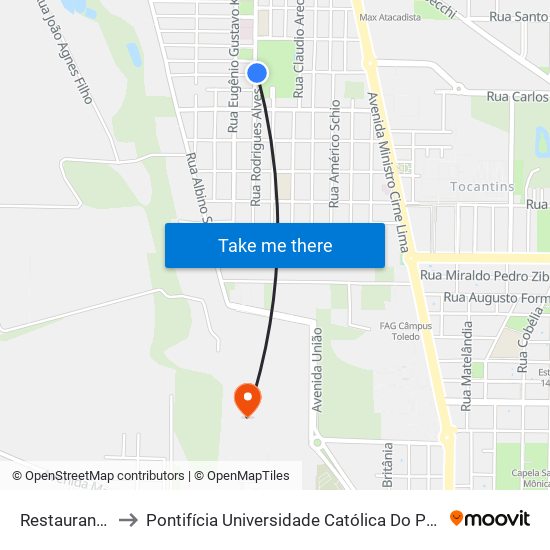 Restaurante Popular to Pontifícia Universidade Católica Do Paraná Pucpr - Campus Toledo map