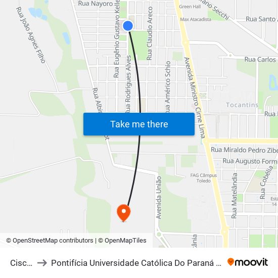 Ciscopar to Pontifícia Universidade Católica Do Paraná Pucpr - Campus Toledo map