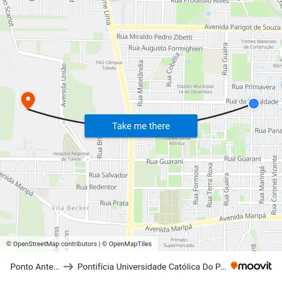 Ponto Antes Da Curva to Pontifícia Universidade Católica Do Paraná Pucpr - Campus Toledo map