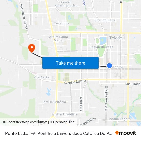 Ponto Lado Unipar II to Pontifícia Universidade Católica Do Paraná Pucpr - Campus Toledo map