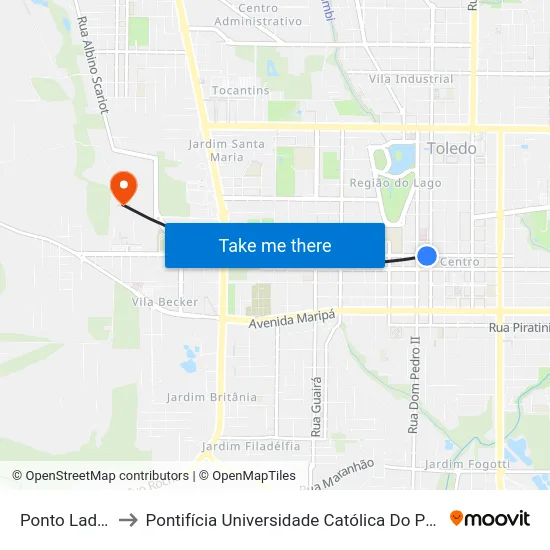 Ponto Lado Unipar II to Pontifícia Universidade Católica Do Paraná Pucpr - Campus Toledo map