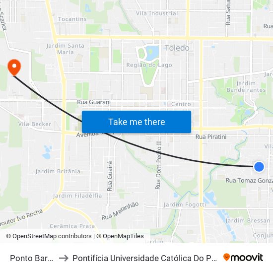 Ponto Bar Da Tereza to Pontifícia Universidade Católica Do Paraná Pucpr - Campus Toledo map