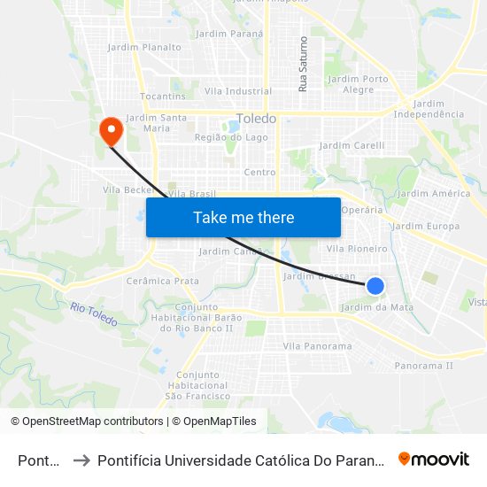 Ponto Caic to Pontifícia Universidade Católica Do Paraná Pucpr - Campus Toledo map