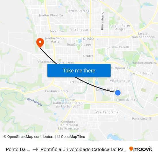 Ponto Da Forquilha to Pontifícia Universidade Católica Do Paraná Pucpr - Campus Toledo map