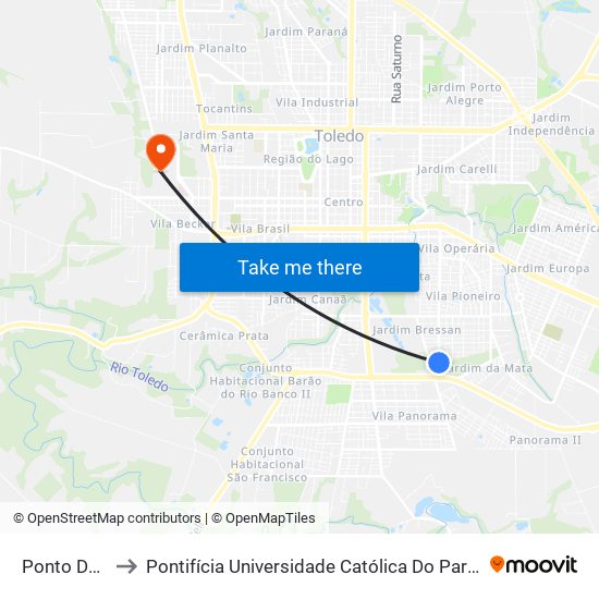 Ponto Da Aliança to Pontifícia Universidade Católica Do Paraná Pucpr - Campus Toledo map