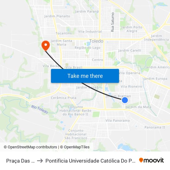 Praça Das Bandeiras to Pontifícia Universidade Católica Do Paraná Pucpr - Campus Toledo map
