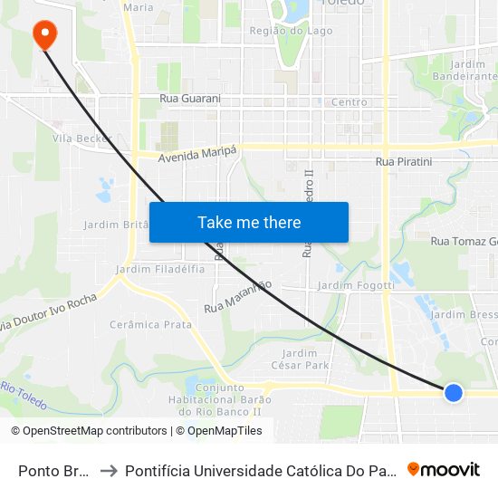 Ponto Brf Balança to Pontifícia Universidade Católica Do Paraná Pucpr - Campus Toledo map