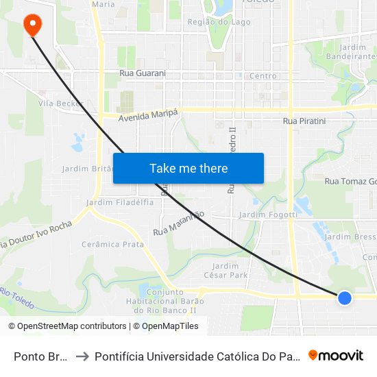 Ponto Brf Balança to Pontifícia Universidade Católica Do Paraná Pucpr - Campus Toledo map