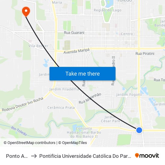 Ponto Aer Sadia to Pontifícia Universidade Católica Do Paraná Pucpr - Campus Toledo map