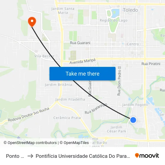 Ponto Castro to Pontifícia Universidade Católica Do Paraná Pucpr - Campus Toledo map