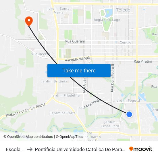 Escola Covati to Pontifícia Universidade Católica Do Paraná Pucpr - Campus Toledo map