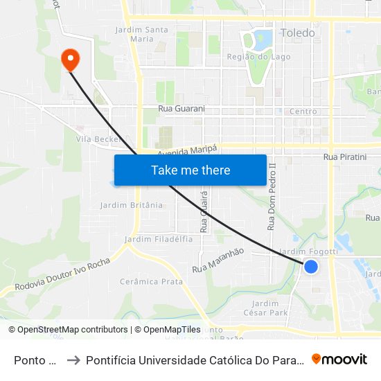 Ponto Emprec to Pontifícia Universidade Católica Do Paraná Pucpr - Campus Toledo map