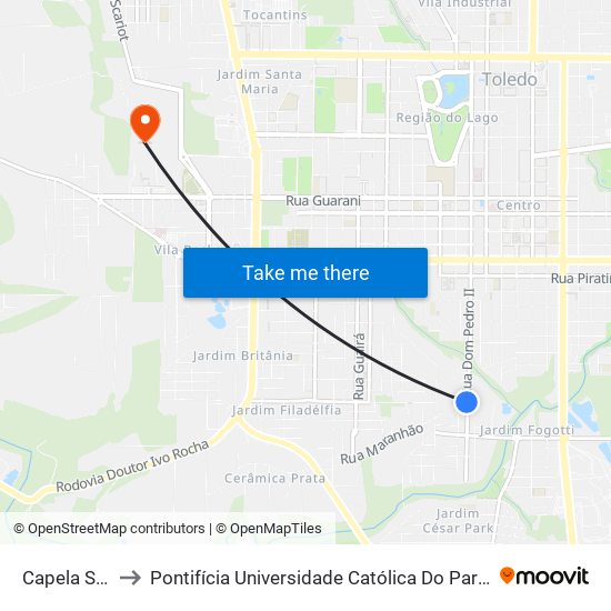 Capela Santa Rita to Pontifícia Universidade Católica Do Paraná Pucpr - Campus Toledo map