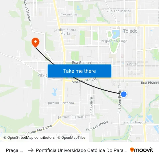 Praça Rossoni to Pontifícia Universidade Católica Do Paraná Pucpr - Campus Toledo map
