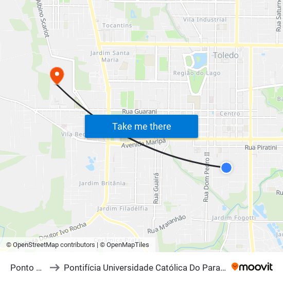 Ponto Bompel to Pontifícia Universidade Católica Do Paraná Pucpr - Campus Toledo map