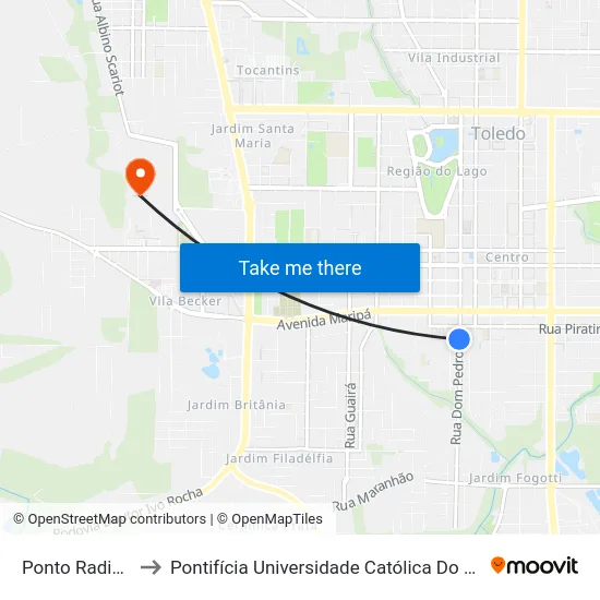 Ponto Radio Intagração to Pontifícia Universidade Católica Do Paraná Pucpr - Campus Toledo map