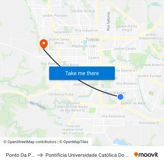 Ponto Da Panificadora to Pontifícia Universidade Católica Do Paraná Pucpr - Campus Toledo map