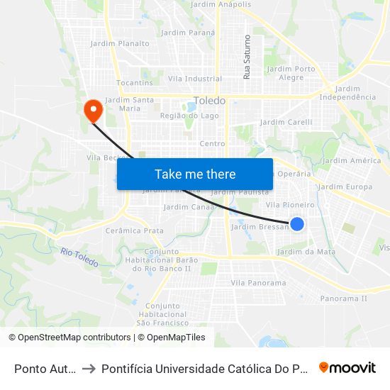 Ponto Auto Elétrica to Pontifícia Universidade Católica Do Paraná Pucpr - Campus Toledo map