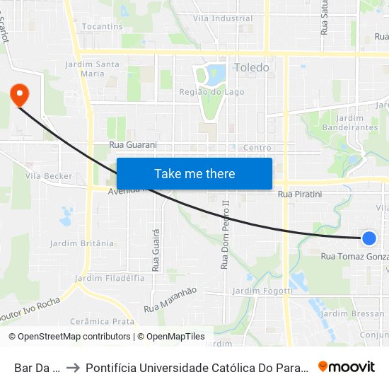 Bar Da Tereza to Pontifícia Universidade Católica Do Paraná Pucpr - Campus Toledo map