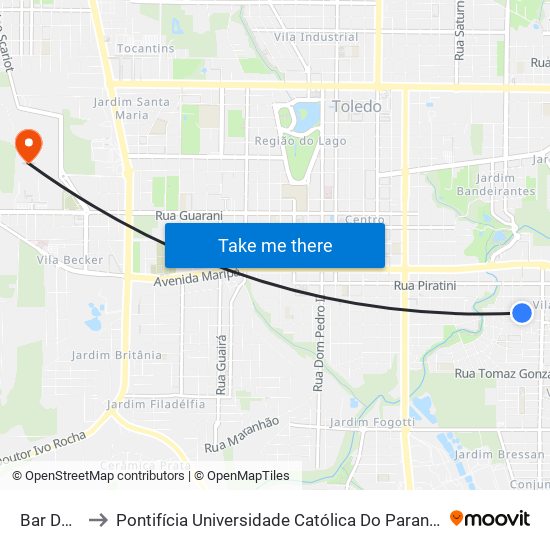 Bar Do Adão to Pontifícia Universidade Católica Do Paraná Pucpr - Campus Toledo map