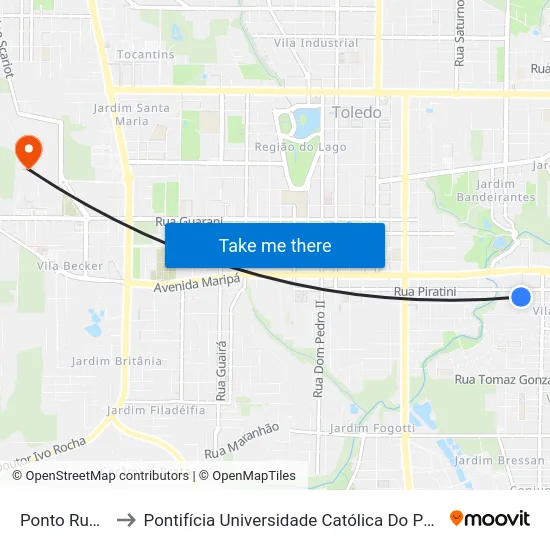 Ponto Rua Da Igreja to Pontifícia Universidade Católica Do Paraná Pucpr - Campus Toledo map