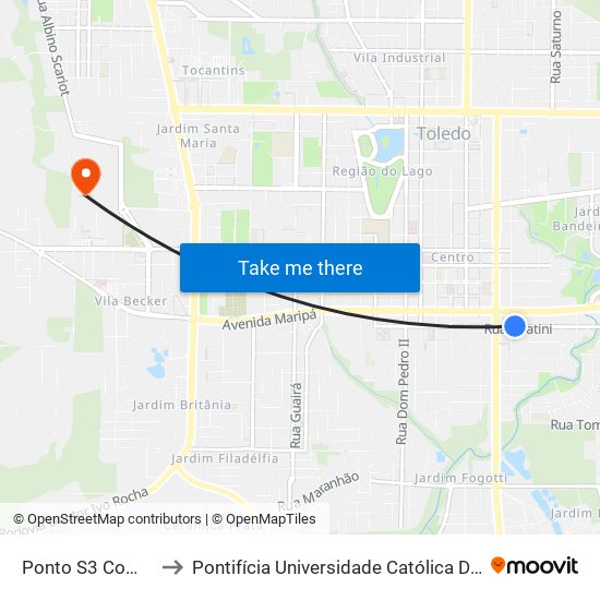 Ponto S3 Comunicação Visual to Pontifícia Universidade Católica Do Paraná Pucpr - Campus Toledo map