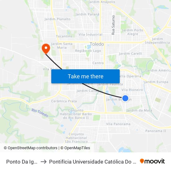 Ponto Da Igreja Católica to Pontifícia Universidade Católica Do Paraná Pucpr - Campus Toledo map