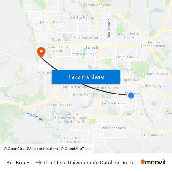 Bar Boa Esperança to Pontifícia Universidade Católica Do Paraná Pucpr - Campus Toledo map