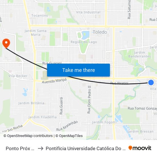 Ponto Próx A 1º De Maio to Pontifícia Universidade Católica Do Paraná Pucpr - Campus Toledo map