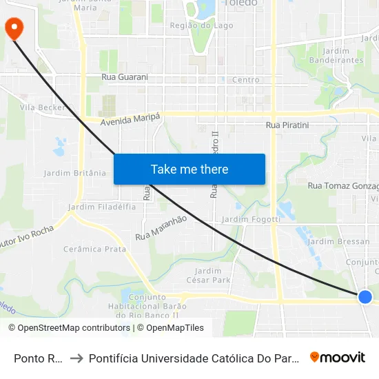 Ponto Rotatória to Pontifícia Universidade Católica Do Paraná Pucpr - Campus Toledo map