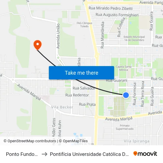 Ponto Fundos Do Cemitério to Pontifícia Universidade Católica Do Paraná Pucpr - Campus Toledo map