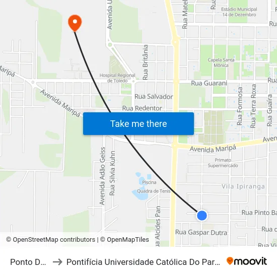 Ponto Da Escola to Pontifícia Universidade Católica Do Paraná Pucpr - Campus Toledo map