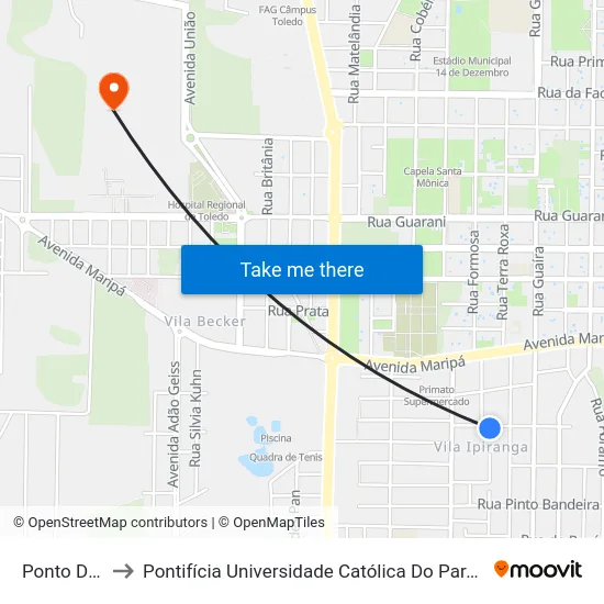 Ponto Da Aldeia to Pontifícia Universidade Católica Do Paraná Pucpr - Campus Toledo map