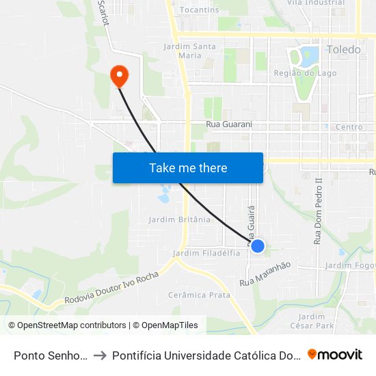 Ponto Senhor Dos Passos to Pontifícia Universidade Católica Do Paraná Pucpr - Campus Toledo map